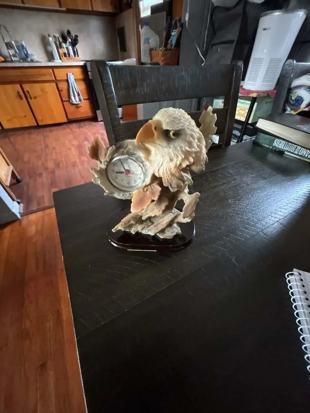 Vintage Bald Eagle Resin Desk Clock with Wood Base